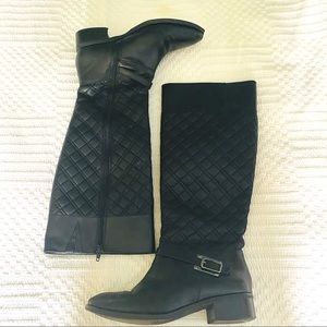 Black leather quilt pattern riding boots